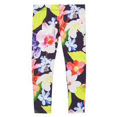 Girls' multi-coloured floral print leggings